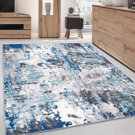 World Rug Gallery Distressed Abstract Blue/Gray/Ivory Area Rug 7'10''x10' 2085BLUE8X10